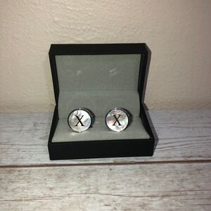 New in Box Mother Pearl X Letter Initial Silver Tone Cuff Link